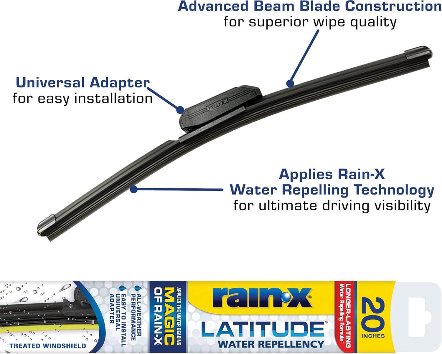 imageRainX 50792772 Latitude 2In1 Water Repellent Wiper Blades 20 Inch Windshield Wipers Pack Of 2 Automotive Replacement Windshield Wiper Blades With Patented Repellency Formula