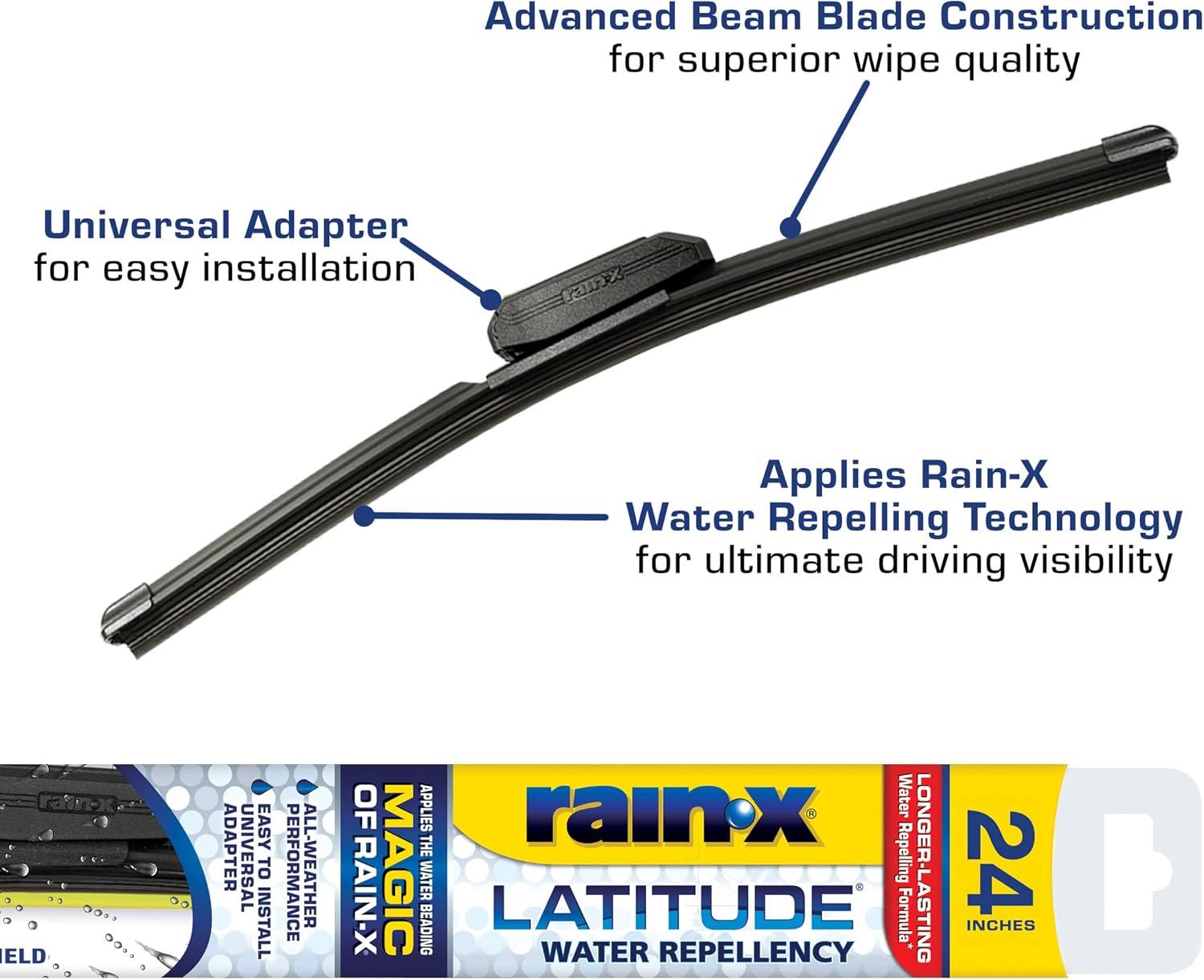 imageRainX 50792802 Latitude 2In1 Water Repellent Wiper Blades 24 Inch Windshield Wipers Pack Of 2 Automotive Replacement Windshield Wiper Blades With Patented Water Repellency Formula
