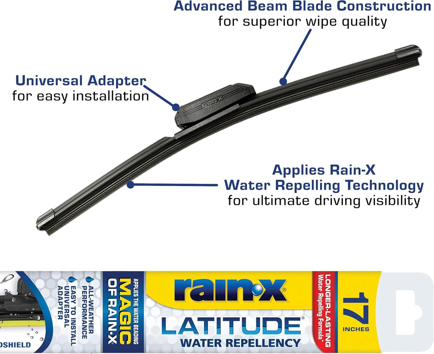 imageRainX 50792832 Latitude 2In1 Water Repellent Wiper Blades 17 Inch Windshield Wipers Pack Of 2 Automotive Replacement Blades With Patented Repellency Formula