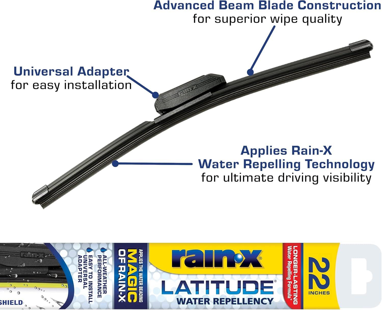 imageRainX 50792792 Latitude 2In1 Water Repellent Wiper Blades 22 Inch Windshield Wipers Pack Of 2 Automotive Replacement Windshield Wiper Blades With Patented RainX Water Repellency Formula