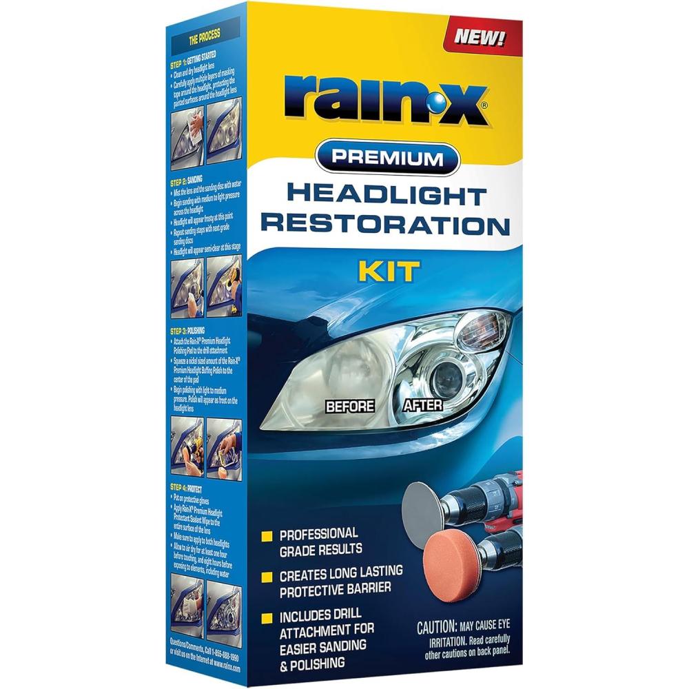 imageRainX 800001810 Headlight Restorer  5 fl ozHeadlight Restoration Kit  Drill Required