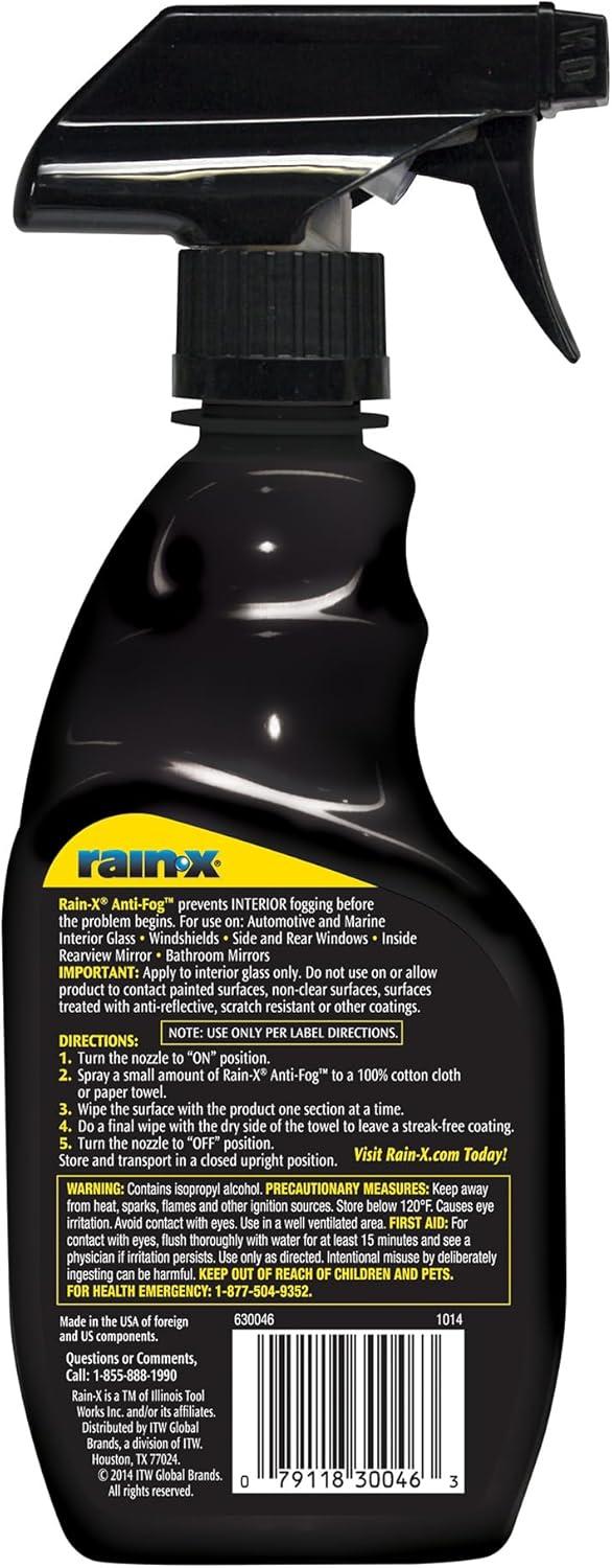 imageRainX 630046 Interior Glass AntiFog 12 oz Prevents Fogging of Interior Glass and Mirrors Usable on Both Automobiles and Marine Vehicles12 Fl Oz Pack of 1
