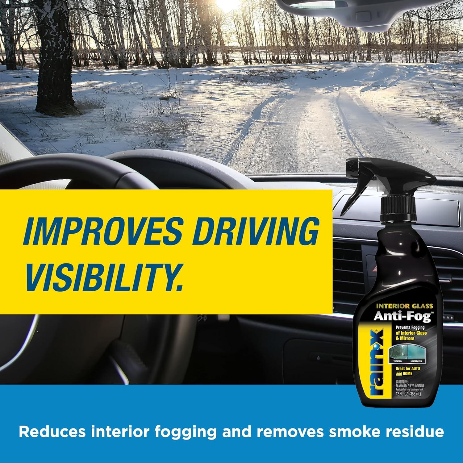 imageRainX 630046 Interior Glass AntiFog 12 oz Prevents Fogging of Interior Glass and Mirrors Usable on Both Automobiles and Marine Vehicles12 Fl Oz Pack of 1