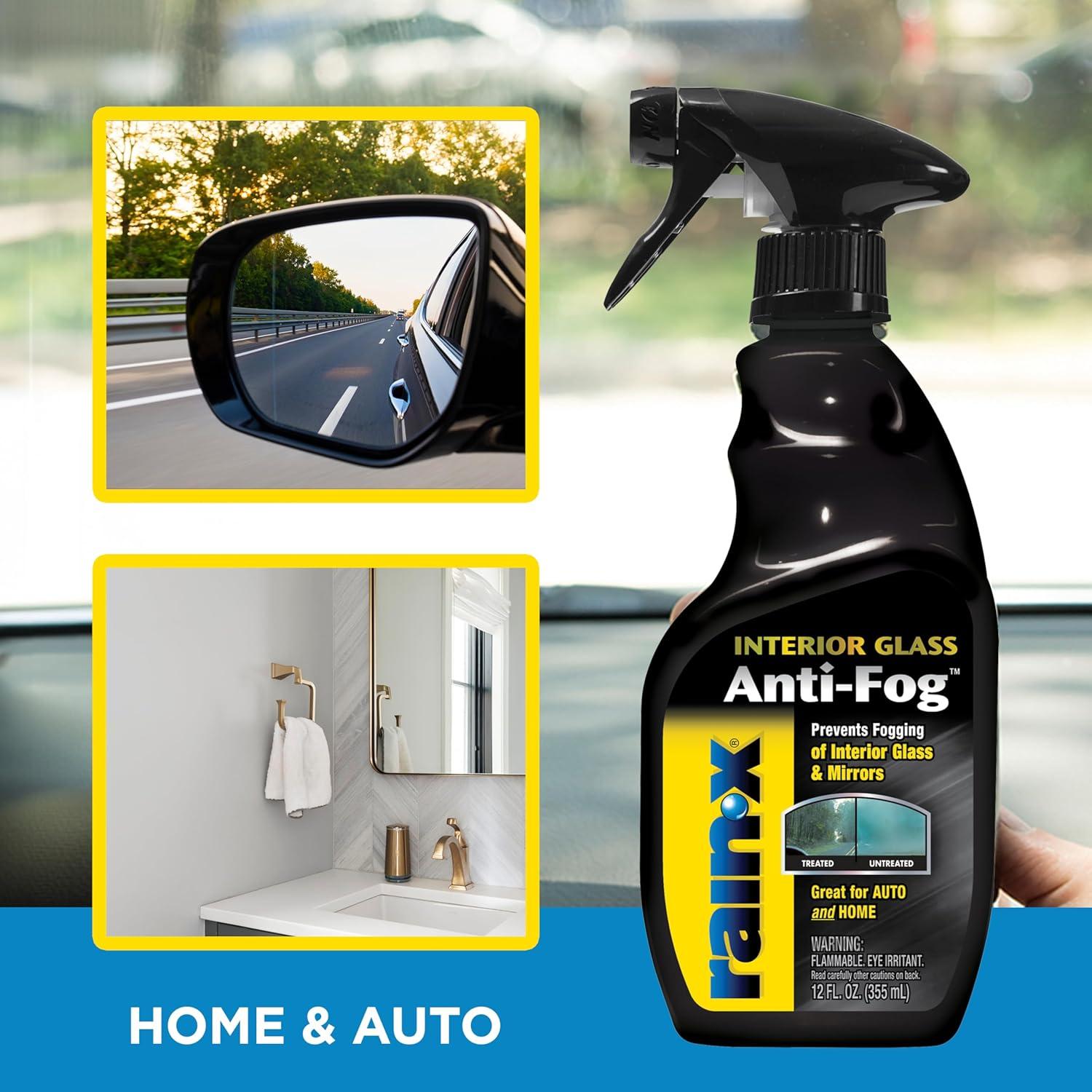 imageRainX 630046 Interior Glass AntiFog 12 oz Prevents Fogging of Interior Glass and Mirrors Usable on Both Automobiles and Marine Vehicles12 Fl Oz Pack of 1