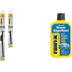 Rain-X Windshield Care Bundle: 26″ & 20″ Latitude 2-in-1 Water Repellent Wiper Blades (2-Pack) with 7 oz. Glass Treatment
