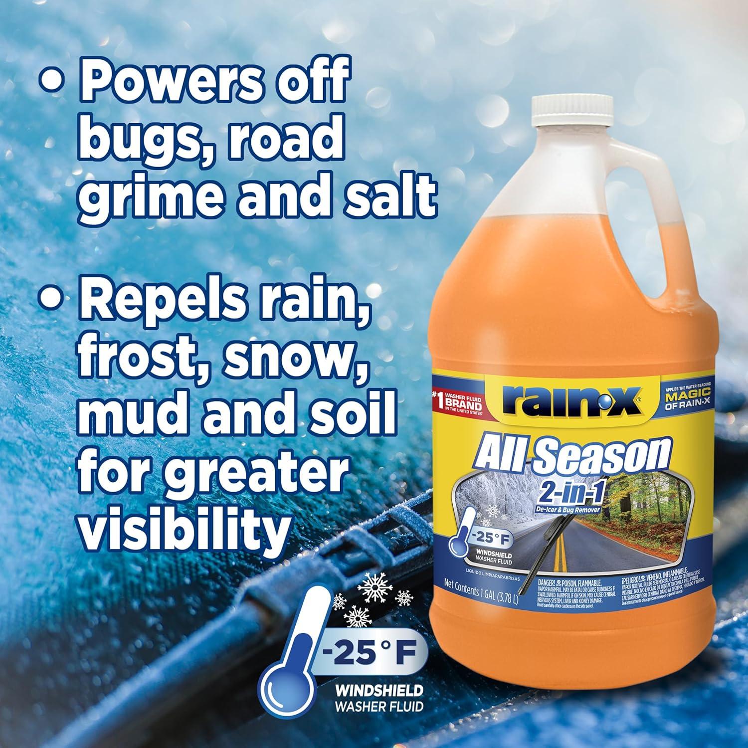 image:imageRainX All Season 25F 2in1 DeIcer amp Bug Remover Windshield Washer Fluid 1 Gallon Pack of 61 Pack