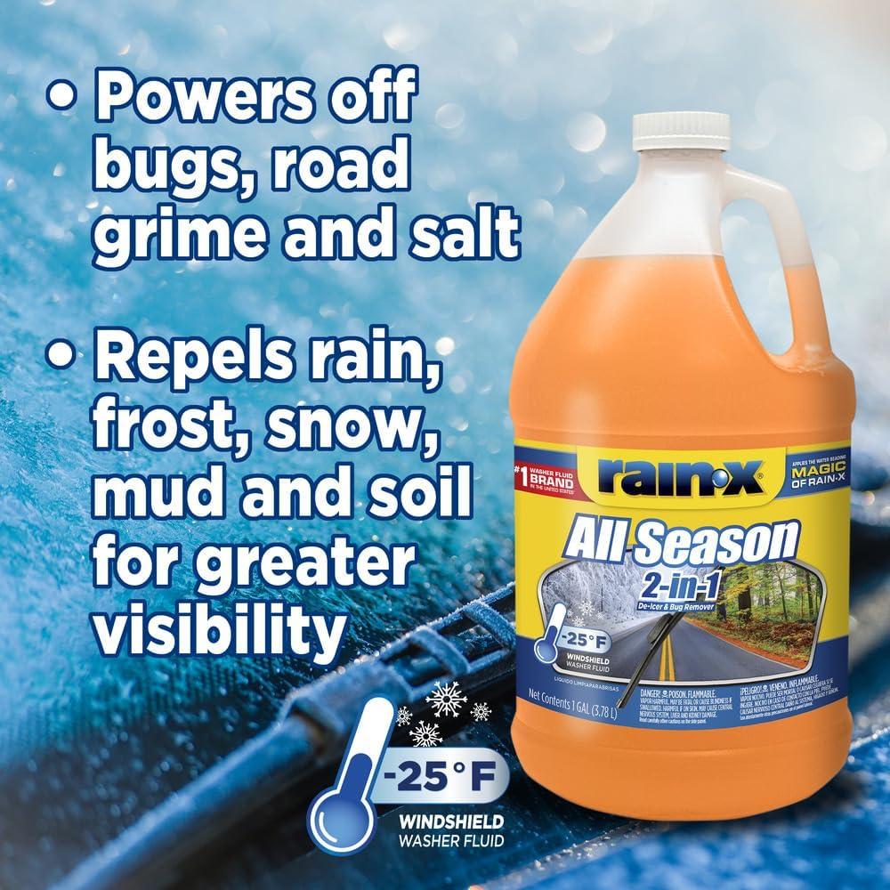 image:imageRainX All Season 25F 2in1 DeIcer amp Bug Remover Windshield Washer Fluid 1 Gallon Pack of 66 Pack