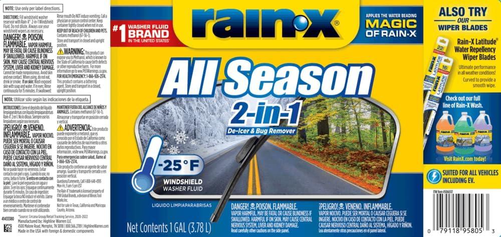 image:imageRainX All Season 25F 2in1 DeIcer amp Bug Remover Windshield Washer Fluid 1 Gallon Pack of 66 Pack