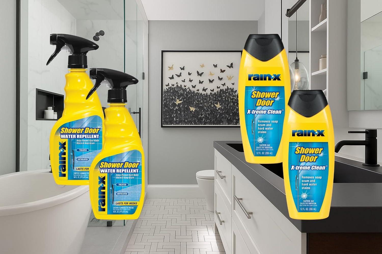 image:imageRainX Shower Door Care Bundle 12 Fl Oz XTreme Clean Glass Cleaner amp 16 Fl Oz Water Repellent for Soap Scum amp Hard Water Protection Pack of 2 Each