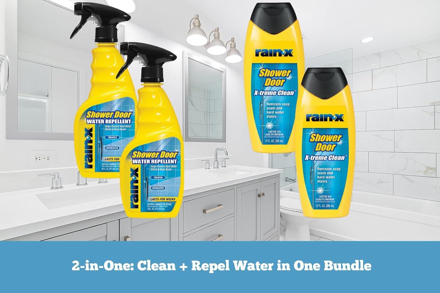 image:imageRainX Shower Door Care Bundle 12 Fl Oz XTreme Clean Glass Cleaner amp 16 Fl Oz Water Repellent for Soap Scum amp Hard Water Protection Pack of 2 Each