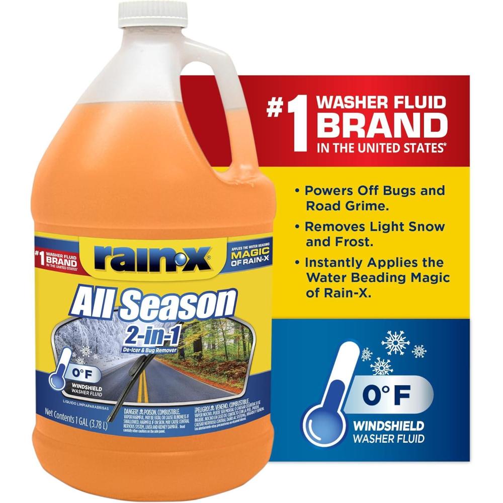 image:imageRainX All Season 0F 2in1 DeIcer amp Bug Remover Windshield Washer Fluid 1 Gallon Pack of 6128 Fl Oz Pack of 6