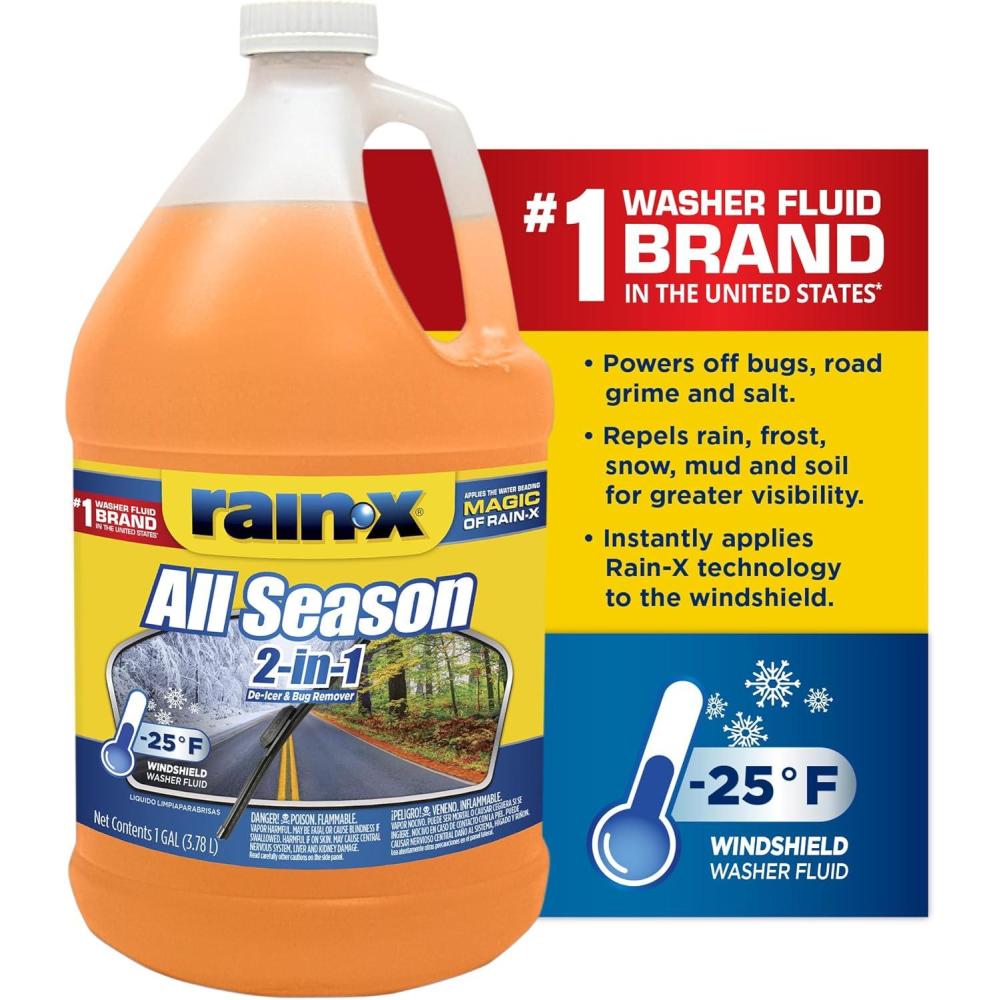 image:imageRainX All Season 25F 2in1 DeIcer amp Bug Remover Windshield Washer Fluid 1 Gallon Pack of 61 Pack