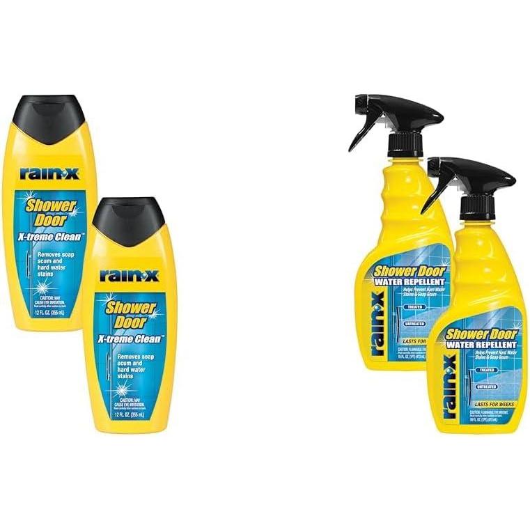 image:imageRainX Shower Door Care Bundle 12 Fl Oz XTreme Clean Glass Cleaner amp 16 Fl Oz Water Repellent for Soap Scum amp Hard Water Protection Pack of 2 Each