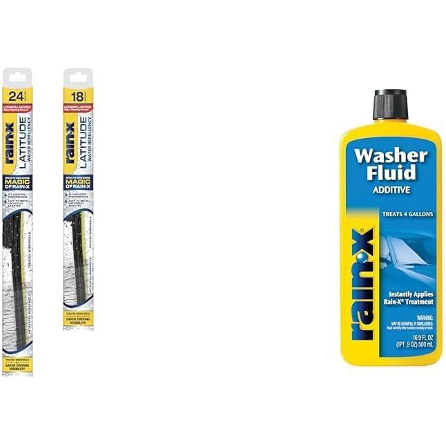 image:imageRainX Windshield Care Bundle Latitude 2in1 Water Repellent Wiper Blades 24 amp 18 169 fl oz Washer Fluid Additive