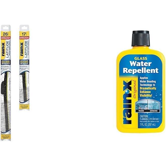 image:imageRainX Windshield Weather Protection Bundle 26 amp 17 Latitude 2in1 Water Repellent Wiper Blades 2Pack with 7 oz Glass Treatment
