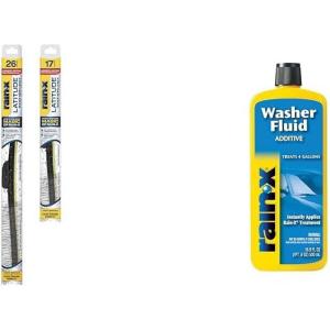 Rain-X Windshield Care Bundle: Latitude 2-in-1 Water Repellent Wiper Blades (26″ & 17″) + 16.9 fl. oz Washer Fluid Additive