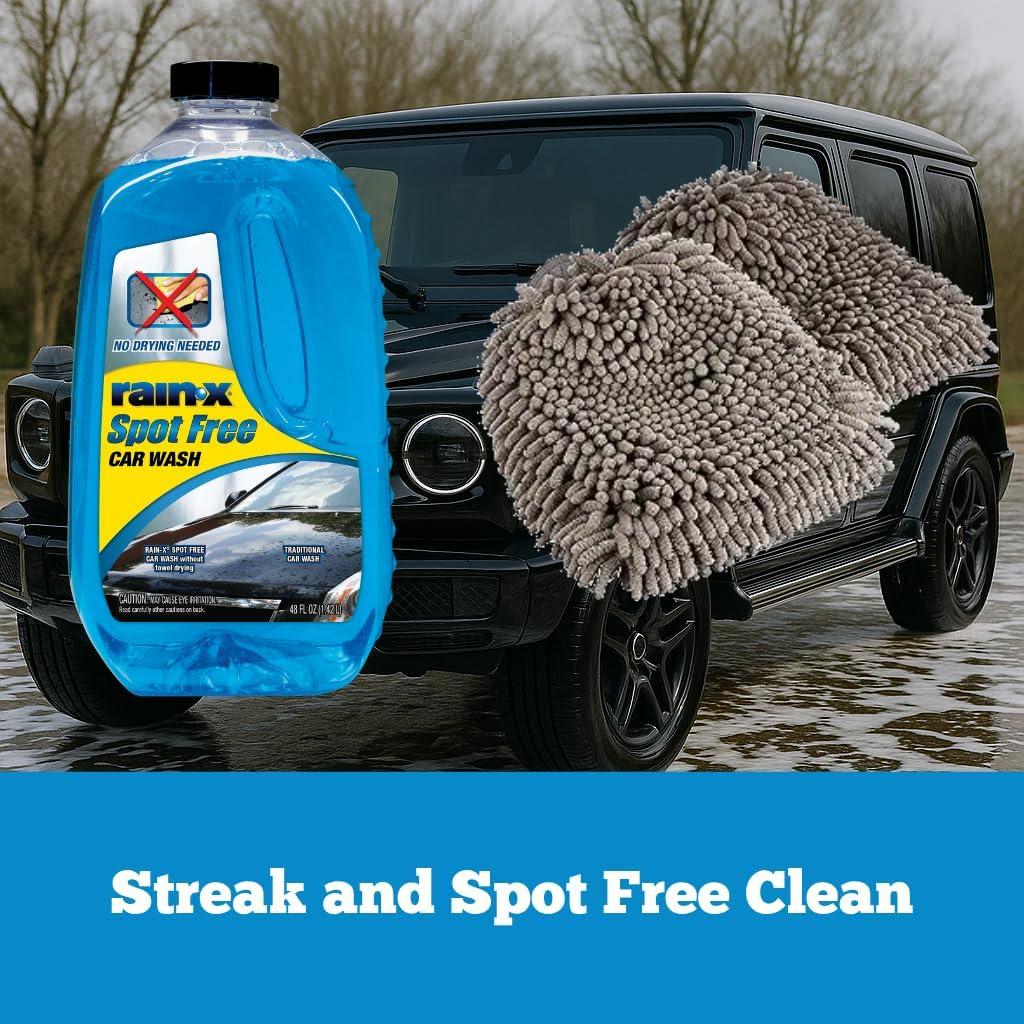 image:imageRainX 48 fl oz Spot Free Car Wash Soap with 2Pack Microfiber Wash Mitts 1044 x 906 Deep Cleaning Bundle for Car Detailing