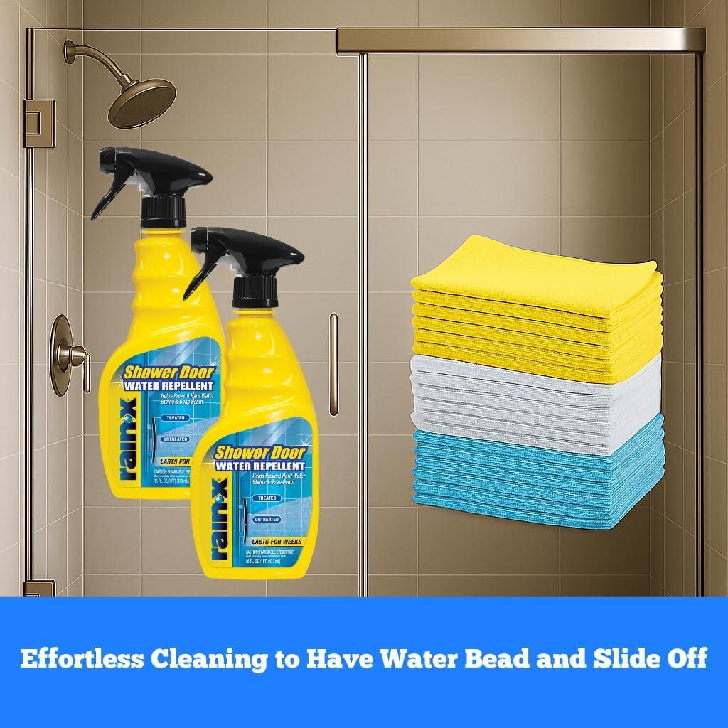image:imageRainX 630542 Water Repellent 16 Fl Oz Pack of 2 with Amazon Basics Microfiber Cleaning Cloths 16 x 12 24Pack Glass Shower Door Protection Bundle