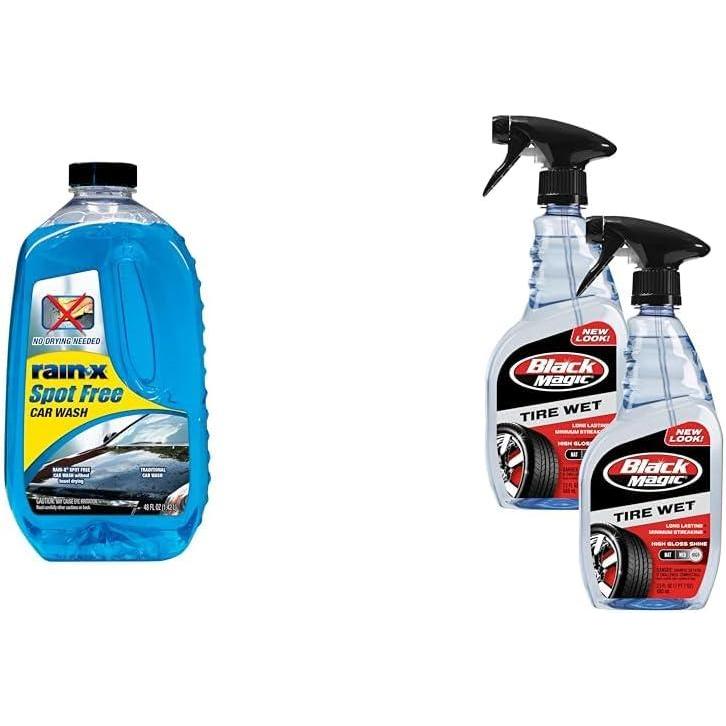 image:imageRainX 48 fl oz Spot Free Car Wash Soap amp Black Magic 23oz Tire Wet Shine Spray 2Pack Complete Car Cleaning Bundle
