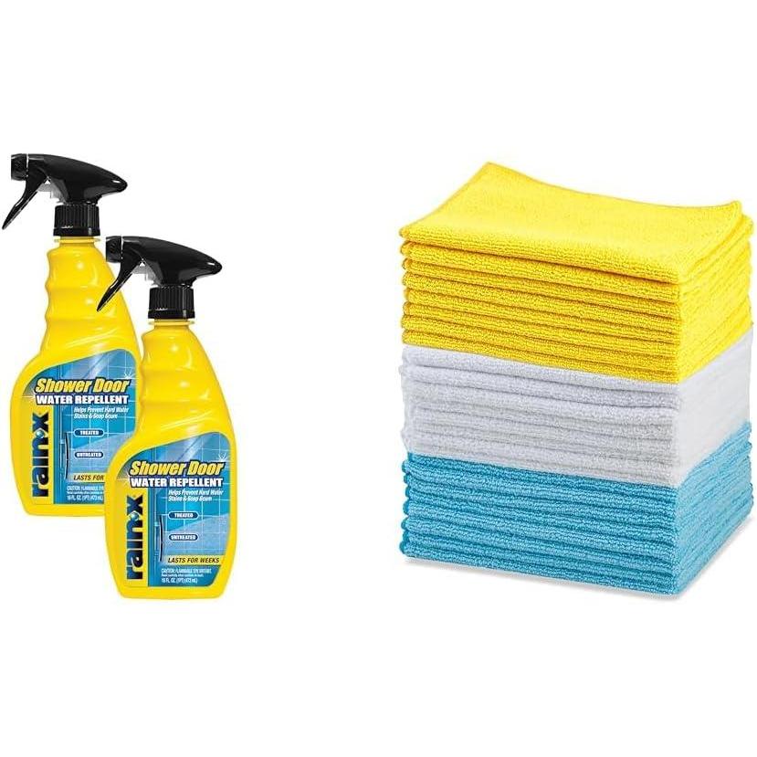 image:imageRainX 630542 Water Repellent 16 Fl Oz Pack of 2 with Amazon Basics Microfiber Cleaning Cloths 16 x 12 24Pack  Glass Shower Door Protection Bundle