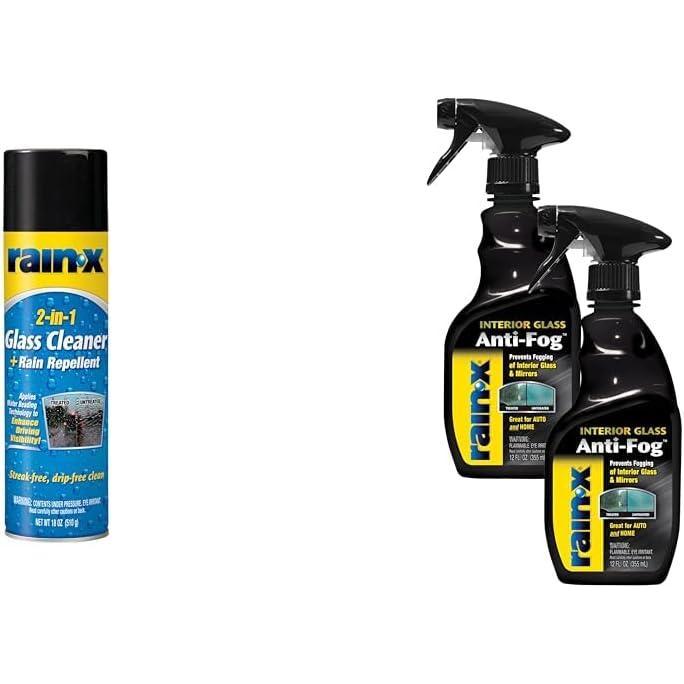 image:imageRainX Glass Care Bundle 18 oz 2in1 Glass Cleaner Plus Rain Repellent with 2Pack 12 oz Interior AntiFog Spray for Auto amp Marine Glass