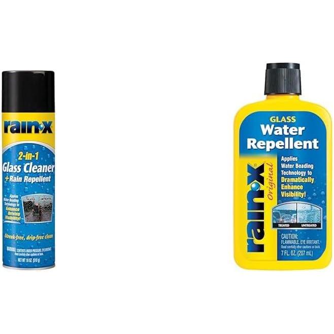 image:imageRainX Glass Care Bundle 2in1 Glass Cleaner Plus Rain Repellent 18 oz and Glass Treatment 7 oz for Enhanced Wet Weather Visibility
