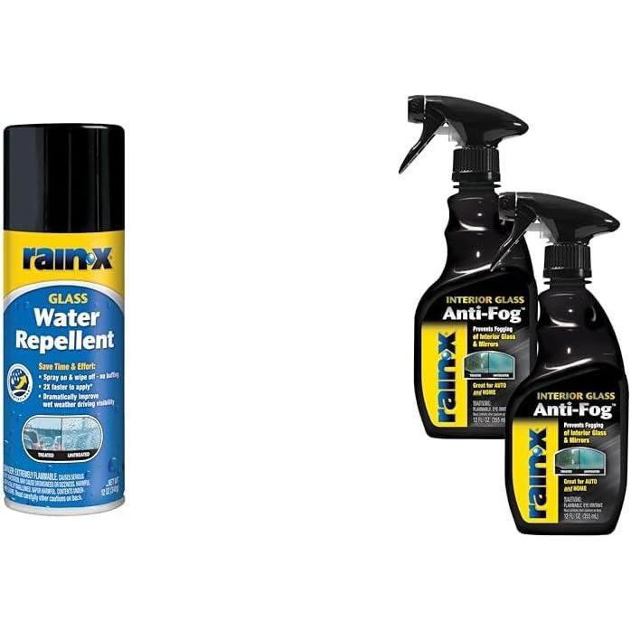 image:imageRainX Glass Treatment Bundle 12 oz WaterRepellent Aerosol amp 12 oz Interior AntiFog Spray Pack of 2