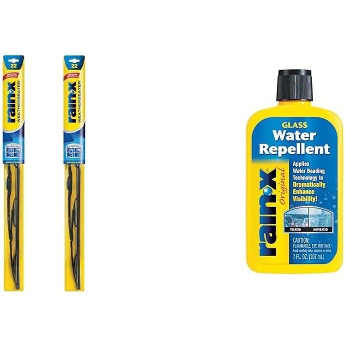 image:imageRainX WeatherBeater 22 Windshield Wiper Blades Pack of 2 with 7 oz Glass Treatment Bundle Complete Visibility Solution