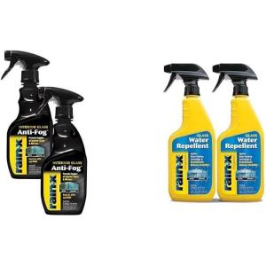 Rain-X Interior & Exterior Glass Treatment Bundle – 12 oz Anti-Fog (2-Pack) & 16 fl oz Glass Treatment Trigger (2-Pack) for Clear Visibility in All Weather